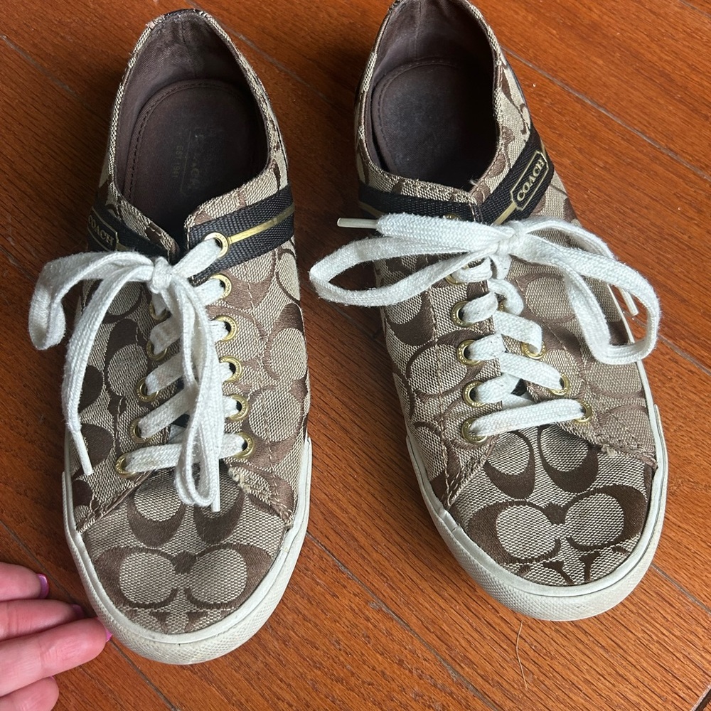 Coach Tan Monogram Sneakers with White Laces